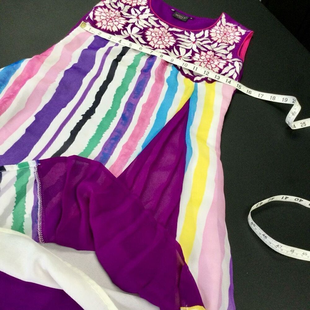 Wolf by Scale Womens Purple Embroidered Floral Striped Sleeveless Top Size X- Sm - Picture 5 of 8
